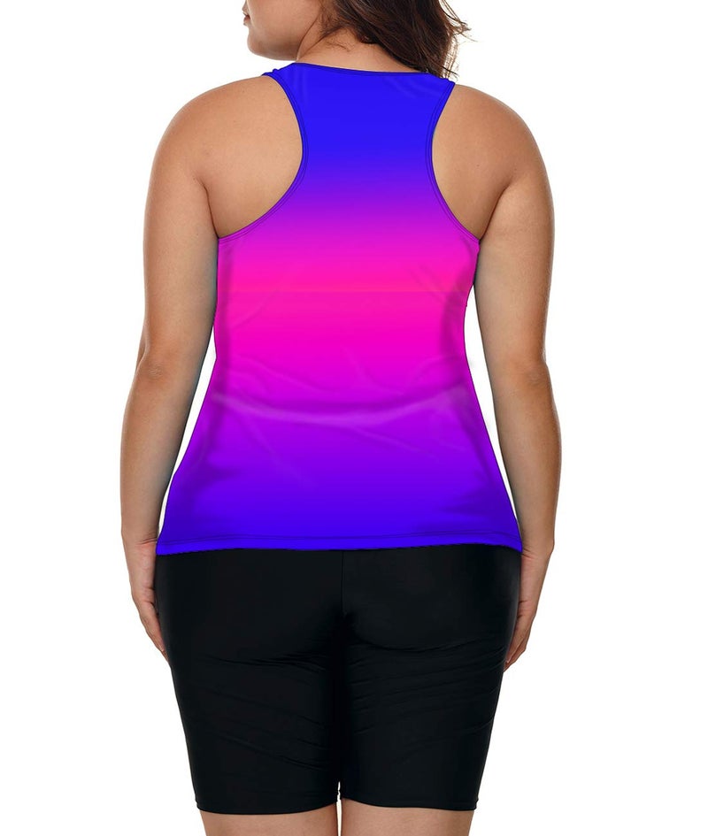 LALAGEN Womens 2026 Plus Size Tankini Swimsuits Rash Guard Capris Athletic Two Piece Swimwear Bathing Suits Blue Purple XXXL - Image 2